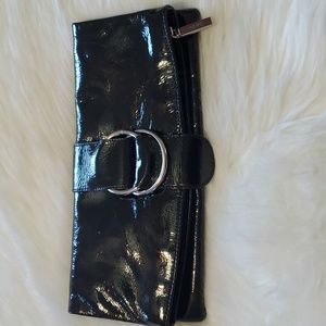 HOBO Women's Foldable Black Patent Leather Clutch Wallet